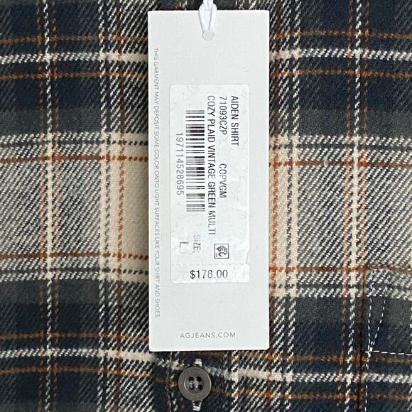 AG Los Angeles Men's Large "Aiden" Flannel Shirt Classic Fit Plaid NEW - Picture 13 of 13